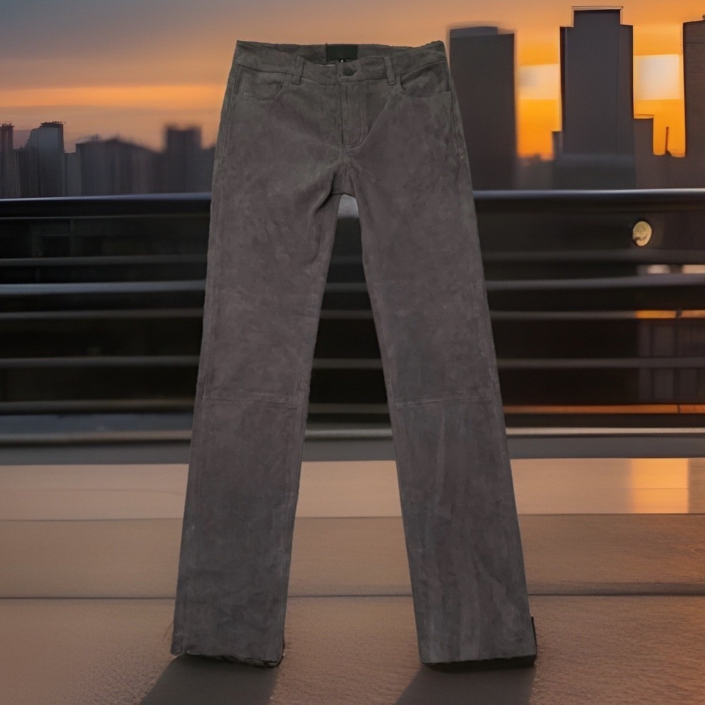 Mon & Pau Lambskin Leather Pants Womens 28x29 Gray Chino Slim Fit Quiet Luxury‎
